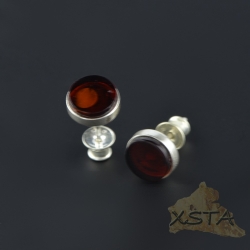 Stud amber earrings with silver